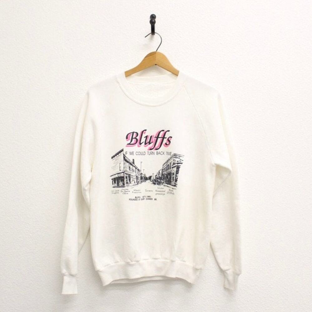 Vintage 90s Bluffs Illinois White Sweatshirt Mens Large
